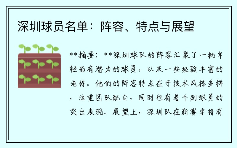 深圳球员名单：阵容、特点与展望